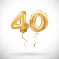 Vector Golden number 40 forty metallic balloon. Party decoration golden balloons. Anniversary sign for happy holiday, celebration,