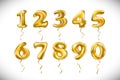 Vector Golden number 1, 2, 3, 4, 5, 6, 7, 8, 9, 0 metallic balloon. Party decoration golden balloons. Anniversary sign for happy h