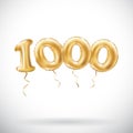 Vector Golden number 1000 one thousand metallic balloon. Party decoration golden balloons. Anniversary sign for happy holiday, cel Royalty Free Stock Photo