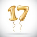 Vector Golden number 17 seventeen metallic balloon. Party decoration golden balloons. Anniversary sign for happy holiday, celebrat