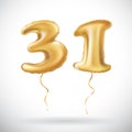 Vector Golden number 31 thirty one of inflatable balloon on white background