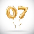 Vector Golden number 0 7 zero seven metallic balloon. Party decoration golden balloons. Anniversary sign for happy holiday, celebr