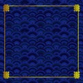 Vector Golden Oriental Frame on Dark Blue Pattern, Blank Colorful Template.