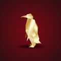 Vector golden origami penguin