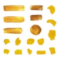 Vector Golden Paint Brush Strokes, Different Shapes Isolated. Royalty Free Stock Photo