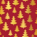 Vector golden and red Christmas trees seamless repeat pattern background. Great for winter holiday fabric, packaging Royalty Free Stock Photo