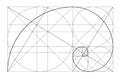 Vector golden relationship template. Golden spiral, golden ratio, Fibonacci array, Fibonacci number. Divine proportions.