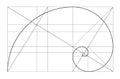 Vector golden relationship template. Golden spiral, golden ratio, Fibonacci array, Fibonacci number. Divine proportions.