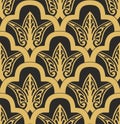 Vector golden seamless oriental national ornament, background. Endless ethnic floral pattern of Arab peoples. Royalty Free Stock Photo