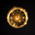 Vector golden clock isolated on transparent background