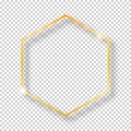 Vector golden shiny vintage hexagon frame isolated on transparent background. Luxury realistic border