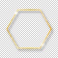 Vector golden shiny vintage hexagon frame isolated on transparent background. Luxury realistic border