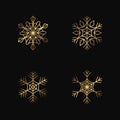 Vector golden snowflakes on the black background. Isolated outline flakes set. Gold collection for winter decor Royalty Free Stock Photo