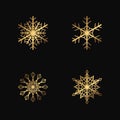 Vector golden snowflakes on the black background. Isolated outline flakes set. Gold collection for winter decor Royalty Free Stock Photo