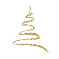 Vector golden stylized scribbled Christmas tree logo. Doodle hand drawn xmas element of design for greeting card, banner