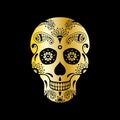 Vector golden sugar skull with floral pattern Royalty Free Stock Photo