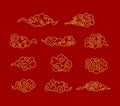 Vector Golden Tibetan Clouds, Buddhism Art, Design Elements Set.