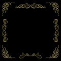Vector Golden Vintage Frame Template, Black Background and Gold Filigree Swirly Lines, Calligraphic Design Elements. Royalty Free Stock Photo