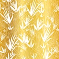 Vector Golden on White Asian Bamboo Leaves Seamless Pattern Background. Great for tropical vacation fabric, cards