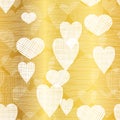 Vector Golden White Hearts Textile Texture Seamless Pattern Background. Great for elegant gold fabric, cards, wedding