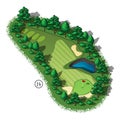 Vector golf course hole aerial isometric view