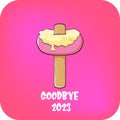 vector goodbye 2023 hello 2024 year vector concept illustration with melt ice cream isolated on pink background. End of