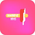 vector goodbye 2023 hello 2024 year vector concept illustration with melt ice cream isolated on pink background. End of