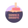 Vector goodbye summer vintage concept illustration with flat melt ice cream isolated on violet sky background. End of Royalty Free Stock Photo