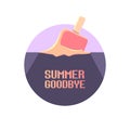 Vector goodbye summer vintage concept illustration with flat melt ice cream isolated on violet sky background. End of Royalty Free Stock Photo