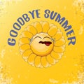 Vector goodbye summer vector ccreative concept illustration with crying summer sun character on orange background. End Royalty Free Stock Photo