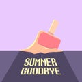 Vector goodbye summer vector concept illustration with melt ice cream on ultraviolet sky background. End of summer Royalty Free Stock Photo