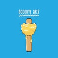 Vector goodbye 2017 vector concept illustration with melt pink ice cream on blue background. End of the year background Royalty Free Stock Photo