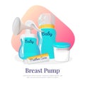 Vector goods for expression of breast milk. Newborn accessories illustration in cartoon style