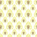 Vector gothic pastel yellow sugar skull with damask seamless pattern background on white surface