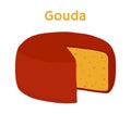 Vector gouda cheese block. Slice, chunk. Cartoon flat style.