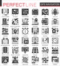 Vector Gps location navigation black mini concept icons and infographic symbols set.