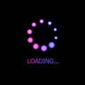 Vector gradient colorful neon loading icon isolated on black background, bright magenta blue illustration.