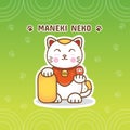 Vector gradient flat Illustration, White Maneki Neko and background