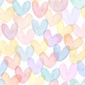 Vector Gradient Mesh Watercolor Drawing Multi Colors Overlapping Heart Shapes Seamless Pattern in Pastel Pink and Yellow