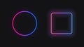 Vector Gradient Neon Circle and Square Simple Frames Isolated on Black Background, Shining Design Elements.