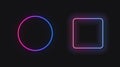 Vector Gradient Neon Circle and Square Simple Frames Isolated on Black Background, Shining Design Elements