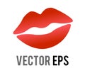 Vector gradient red kiss mark icon with bright lipstick