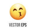 Vector gradient yellow face icon with simple, close eyes, puckered lips giving kiss