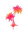 Vector gradient yellow-pink-orange grunge isolated palms trees
