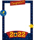 Vector of 2022 graduate photo frame in blue and red. Congratulatory photoboth and selfie concept at the end of high school or