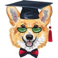 vector graduated dog Pembroke Welsh corgi Royalty Free Stock Photo