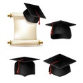 Vector graduation hat, academic cap with diploma