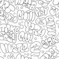 Vector graffiti bubble tags, seamless pattern. T-shirt design, textile, banner.