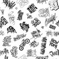 Vector graffiti tags, urban elements seamless pattern. Element for t-shirt design, textile, banner.