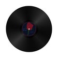 Vector gramophone vynil record in retro style with yellow label. Vintage audio plastic disk. Royalty Free Stock Photo